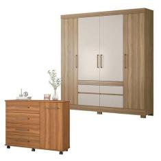 Imagem de Cômoda Flora E Guarda Roupa Casal Bilbao Amêndola Off White - Demóbile