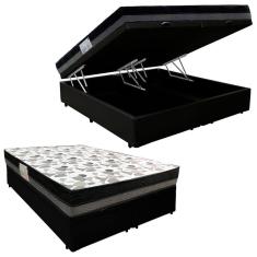 Imagem de Cama Box Baú Casal Sintético Bipartido + Colchão Ortobom ISO Dupla Face 138x188x60