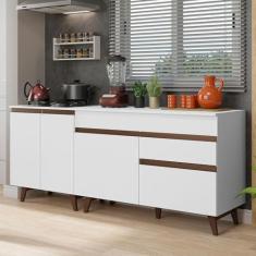 Imagem de Kit com 2 Balcões de Cozinha Madesa Reims 4 Portas 1 Gaveta (com Tampo) - Branco