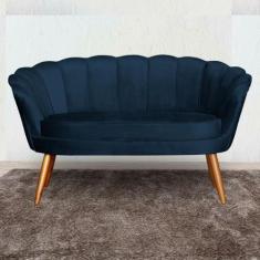 Imagem de Namoradeira Estofada Pés Palito Para Sala De Estar Pétala Veludo Azul