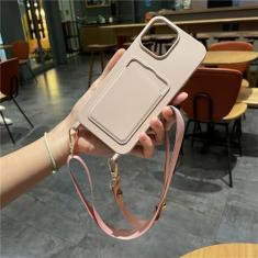 Imagem de Inserir saco de cartão caso de telefone macio para iphone 11 13 12 14 pro max xs xr 8 7 plus se crossbody cordão corda capa, rosa, para iphone se 2022