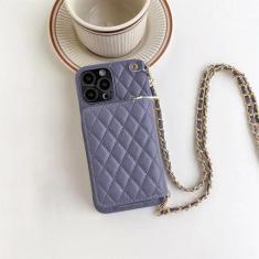 Imagem de Bolsa com alça crossbody para iPhone 15 14 13 12 11 Pro Max com zíper carteira porta-cartões com corrente capa de couro PU, roxa, para iPhone 11