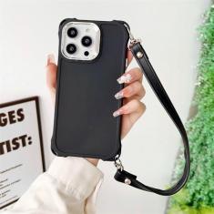 Imagem de Capa de telefone com suporte de pulseira de silicone para iPhone 15 14 13 12 11 Pro Max 14 Pro Plus com corda de mão capa macia, preta, para iPhone 11