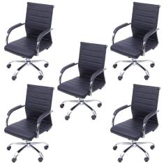 Imagem de Kit 5 Cadeiras para Escritório Diretor Esteirinha Florença 3322 Or Design Preto