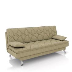 Imagem de Sofá Cama Sala de Estar 193cm Belinda com Pés Alumínio Linho Bege G45 - Gran Belo