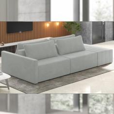 Imagem de Sofá Ilha Modulado Milos 232cm Puff Lateral Veludo Cinza G33 - Gran Belo