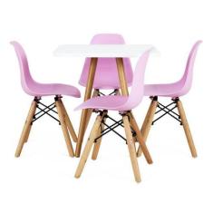 Imagem de Mesa Infantil Quadrada 50cm Branca Com Pés De Madeira + 4 Cadeiras - G