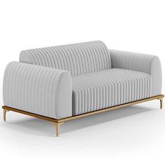 Imagem de Sofá 3 Lugares Para Sala De Estar Molino 210 Cm D02 Pés D'ouro Linho Cinza D-315 - Lyam Decor