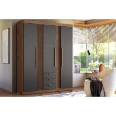 Imagem de Guarda Roupa 3 Portas e 3 Gavetas c/ Pés Aurora 3.3 Jatobá/Grafite - Santos Andirá