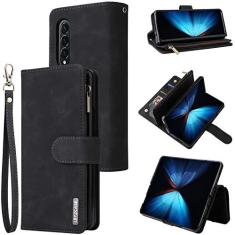 Imagem de LBYZCASE Capa para Galaxy Z Fold 5 5G 2023 com compartimentos para cartão, flip durável com fecho magnético de couro com zíper e alça de pulso feminina masculina capa para Samsung Galaxy Z Fold 5