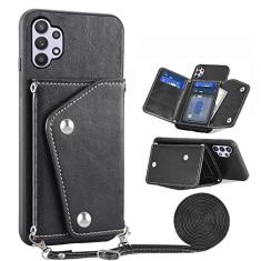 Imagem de Asuwish Capa de telefone para Samsung Galaxy A32 4G 6,4 polegadas capa carteira com protetor de tela de vidro temperado e suporte para cartão de crédito alça transversal acessórios para celular A 32