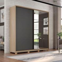 Imagem de Guarda Roupa Casal Belga 2 Portas C/ 1 Porta Em Espelho C/ Pés Avena/grafito - Demartez