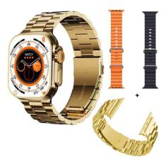 Imagem de Relógio Smartwatch Inteligente Dourado 3 pulseiras WS09 para Homens e 