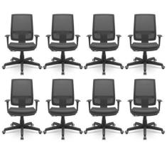Imagem de Kit 8 Cadeiras para Escritório Ergonômica Presidente Brizza Nr17 Plaxmetal Preto
