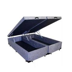Imagem de Cama Box Queen Size Com Baú Pistão A gás Convencional Suede Cinza Bipartido - 158x198