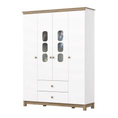 Imagem de Guarda Roupa 4 Portas 2 Gavetas Aconchego Henn Branco Com Jequitibá Hp