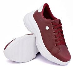 Imagem de Tenis Chunky Feminino com Sola Alta Basico Detalhe Brilhante e Costuras