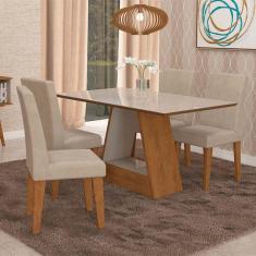 Imagem de Conjunto de Mesa de Jantar Retangular Alana com Vidro e 4 Cadeiras Milena Suede Bege e Off White