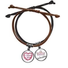 Imagem de Pulseira de couro com corrente de mão para Dia dos Namorados Coração Rosa I Love You