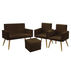 Imagem de Kit Poltrona Namoradeira e 2 Poltronas Decorativas Nina com Puff Quasar Suede Marrom Aradecor