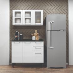Imagem de Cozinha Completa De Aço Com Armário Aéreo Triplo E Balcão De Cozinha 3 Portas Multipla Branco