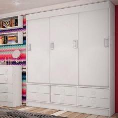 Imagem de Guarda-Roupa Solteiro 3 Portas De Correr 6 Gavetas Móveis Percasa