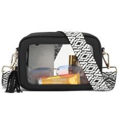 Imagem de LOXOMU Bolsa transversal transparente aprovada para estádio - Bolsa feminina transparente à prova d'água com alça de guitarra ajustável