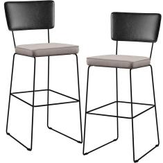 Imagem de Kit 02 Banquetas Altas Preto Linho Bege