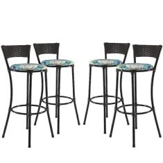 Imagem de Kit Com 4 Banquetas Altas Forts Azul Floral, Fibra Uv Bancada, área Goumert, Bar, Piscina, Balcão