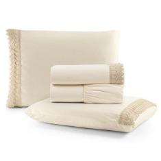 Imagem de Jogo De Lençol Queen Suavitec Com Grippir 4 Peças - Palha - Casa Show