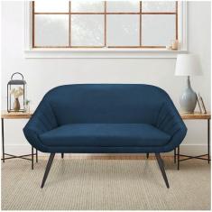 Imagem de Namoradeira Giovana 02 Lugares Suede de Ferro Azul Marinho