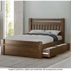 Imagem de Cama Casal em Madeira Maciça 2 Gavetas 1,40 Orleans Castanho - Straub Web