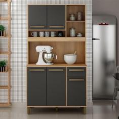 Imagem de Armário de Cozinha Compacto em Madeira Valdemóveis Ametista 5 Portas 1 Gaveta Cinamomo e Grafite