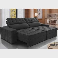 Imagem de Sofá Retrátil e Reclinável 3,15m Cama inBox Big Star com SoftGel D40 Velupluma Preto