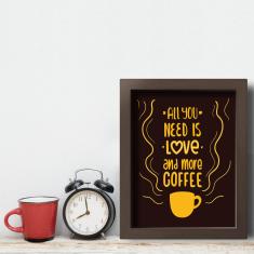 Imagem de Quadro Cozinha Frase Café More Coffee 33x43cm Moldura Marrom
