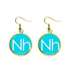 Imagem de Elementos Químicos Mesa de Período Metais Pobres Nihonium Nh Brinco Pingente Dourado Joia Feminina