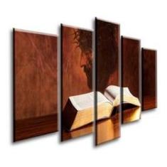 Imagem de Quadros Decorativos Bíblia Jesus Cristo 5pc Sala Kit