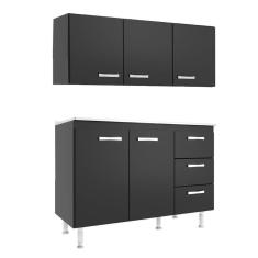 Imagem de Armário Aéreo com Balcão Evidencia 5 Portas 3 Gavetas Evidencia Cor Preto