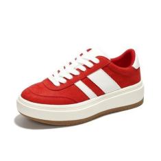 Imagem de Project Cloud Tênis feminino com cadarço e palmilha de espuma viscoelástica tênis feminino antiderrapante sapatos de plataforma leve para meninas (Nita), Vermelho, 35