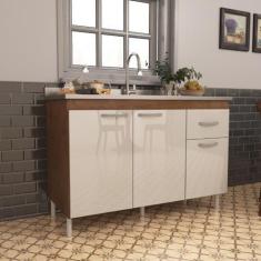 Imagem de Balcão De Cozinha Para Pia De 120cm Sem Tampo Suiça Fidelitá 3 Portas