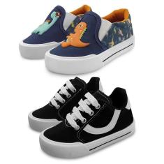 Imagem de Kit 2 Pares Tênis Infantil Mz Shoes Menino Dinossauro Marinho/Laranja e Preto/Branco-Masculino