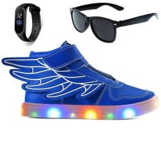 Imagem de Kit Tenis Infantil Led Meninos Botinha Asas Escolar Casual com Oculos E Relogio-Masculino