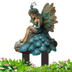 Imagem de Estatuetas de fadas, fadas de jardim, Decorações de vasos de plantas de fadas de jardim de fadas, Estatuetas pequenas de gnomo de jardim, acessórios de jardim de fadas, estacas de jardim para casa, pá