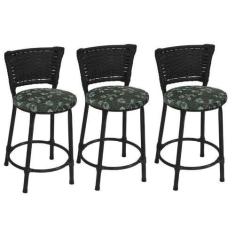 Imagem de Kit 3 Banquetas Baixa Preta Junco Preto com Assento Estampado Fortmix