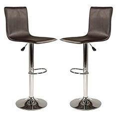 Imagem de Kit 2 Banquetas Alta com Encosto Giratória Wave Aço Cromado PU Café - RMI