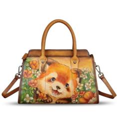 Imagem de Bolsa feminina de couro genuíno pintada à mão, bolsa de mão com alça superior, bolsa tiracolo, Padrão 3