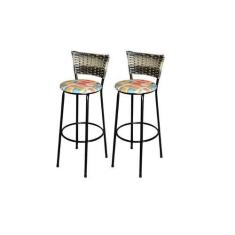 Imagem de Jogo 2 Banqueta Alta Para Cozinha Ratan Cappuccino Premium Preta Estof