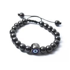 Imagem de Pulseira De Bolinha Pedra Hematita 8Mm Olho Grego Regulável