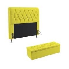 Imagem de Kit Cabeceira Estofada Sirius 195 Para Cama King e Calçadeira Sagitarius Sued  Aradecor