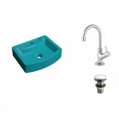 Imagem de Kit Cuba RT41 com Torneira 1198 Metal e Válvula Click 1 Polegada e Meia Compace  Turquesa